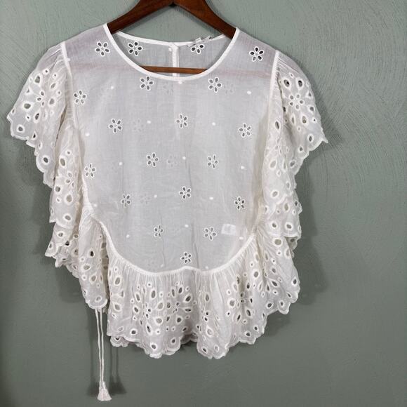 Unsubscribed Tops Blouse Shirt Women's Small White Boho Eyelet Ruffle Bib NWT - Picture 11 of 12
